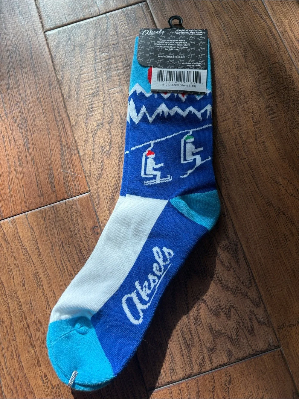 Aksels Blue Mountain Ski Scene Crew Socks